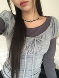 [Fake Layered] Hein Puff Ribbon Short Sleeve Layered T-Shirt Set