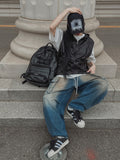 Poten Big Pocket Oil Washing Cargo Denim Pants