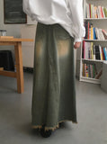 Yat Cat Sand Washing Damage Maxi Denim Long Skirt
