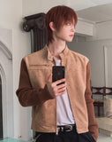 Laden Suede Knit Mix Crop Rider Jacket