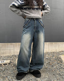 Lensi Back Pocket Wide Washing Long Denim Pants