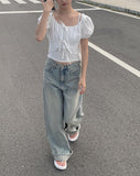 Chewy Washed Denim Wide Pants