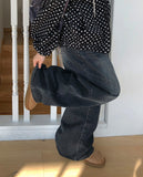 Yambi Washing Denim Wide Brushed Pants