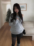 Pogo Openwork Loose Fit One-Shoulder Boat Neck Knit