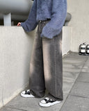 Mud washed wide jeans