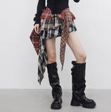 Chena unbalanced check tiered skirt