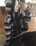 Blon Stripe Color Matching Slim Fit Hood Knit