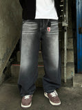 Snap Wide Black Washed Denim