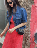 Fresh Denim Collar Short Jacket