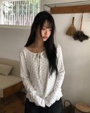 Madin Ribbon Dot Frill Long Sleeve T-Shirt