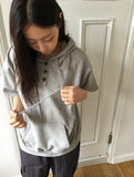 Hakanji Check Color Matching Button Hood Short Sleeve Tee