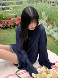 Lopeun boat neck net loose fit long sleeve knit