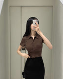 [MADE] Collar Cooling Slim Sexy Short Sleeve Cropped Wrap Shirt