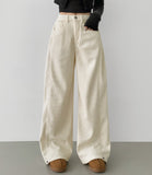 Corduroy Hem Snap Folding Cut Long Wide Pants