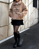 Ending Collar Pocket Duffle Wool Fluffy Fur Jacket