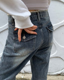 [MADE] Ruhe Incision Surgical Pocket Denim Washing Semi-Bootcut Long Pants