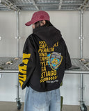 Police Semi-Crop Over Printed Hood Zip-Up