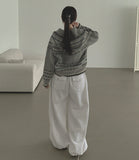 Back Pocket Double-Side Brushed Folding Long Wide Banding Pants