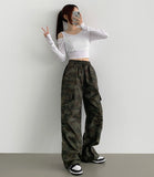 Dancer Like Camo Two-Way Military Jogger Wide Pants