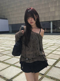 Linder Mesh See-Through Loose-Fit One-Shoulder Knit