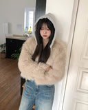 Facey Hood Layered Fur Jacket