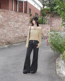 [Belt set] Syoti low rise cut pocket wide bootcut cotton pants