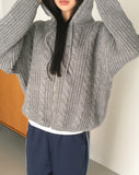 Chalk thick wool avant fit bokashi cable hood knit zip-up