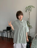 [Unisex] Tevin Check Seersucker Short Sleeve Over Shirt