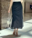 Color Matching Layered Slit Long Skirt