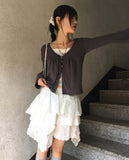 Shuha lace strap diagonal tiered skirt