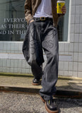 Fancy Lettering Balloon Denim Pants