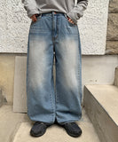 Kosihi Washing Pintuck Wide Denim Pants