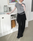 Moon round neck ribbon layered wool short sleeve knit