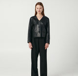 Lambskin V Neck Cropped Jacket Black