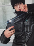 [LANARCH] Amber Leather Pocket Neck Zip-Up