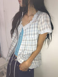 Arche Check Frill Short Sleeve Blouse