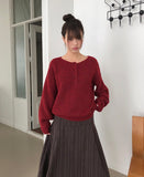Sodan round neck henley neck loose wool long sleeve knit