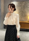 Loet Pintuck Pearl Sheer Lace Blouse