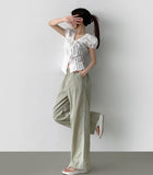 Balloon Soft Fit Ribbon Strap Short Sleeve Blouse