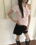 Melving Dot One Off-Shoulder Strap Short Sleeve T-Shirt