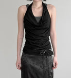Cowl Neck Draped Layered Halter Top