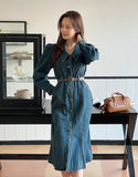 Halo Collar Denim Shirt One Piece (Belt set)