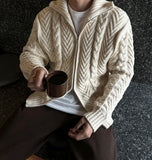 Rope high neck cable zip-up knit