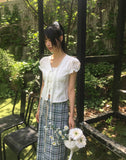 Yudo tie string puff short sleeve blouse