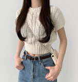 Bebe Cotton Cable Crop Short Sleeve Knit