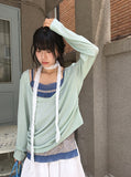 Levui Summer See-through V-Neck Layered Long Sleeve Tee