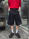 Teddy raw one tuck Bermuda denim