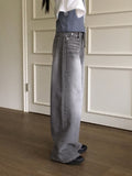 Watone Back Cut Washing Gray Long Wide Denim Pants