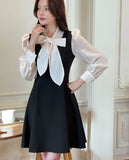 Ellebi Satin Tie Color Matching Flare Mini One Piece