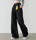 Raw Trendy Front Diagonal Cut Wide Fit Denim Pants